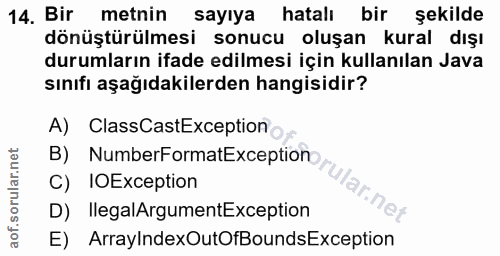 14. soru: Bir metnin sayıya hatalı bir şekilde dönüştürülmesi sonucu oluşan kural dışı durumların ifade edilmesi için kullanıla…