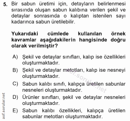 5. soru: Bir sabun üretimi için, detayların belirlenmesi sırasında oluşan sabun kalıbına verilen şekil ve detaylar sonrasında…