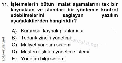 11. soru: İşletmelerin bütün imalat aşamalarını tek bir kaynaktan ve standart bir yöntemle kontrol edebilmelerini saglayan yazı…