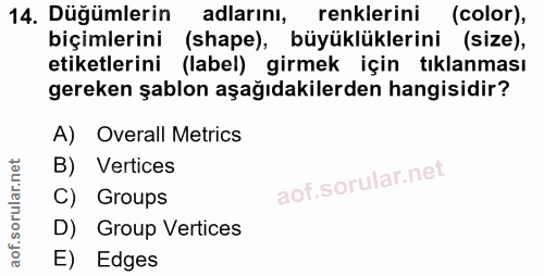 14. soru: Düğümlerin adlarını, renklerini (color), biçimlerini (hape), büyüklüklerini (size), etiketlerini (label) girmek için…