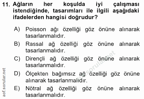 11. soru: Ağların her koşulda iyi çalışması istendiğinde, tasarımları ile ilgili aşağıdaki ifadelerden hangisi doğrudur? A) Poi…