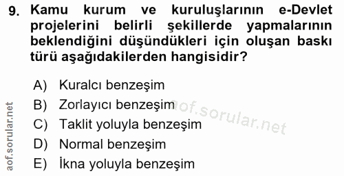 9. soru: Kamu kurum ve kuruluşlarının e-Devlet projelerini belirli şekillerde yapmalarının beklendiğini düşündükleri için oluş…