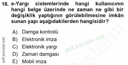 16. soru: e-Yargı sistemlerinde hangi kullanıcının hangi belge üzerinde ne zaman ne gibi bir değişiklik yaptığının görülebilmes…