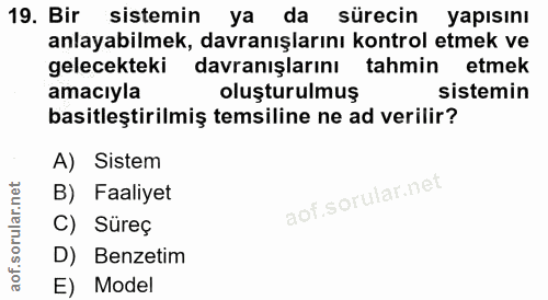 19. soru: Bir sistemin ya da sürecin yapısını anlayabilmek, davranışlarını kontrol etmek ve gelecekteki davranışlarını tahmin e…