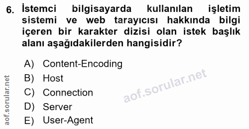 6. soru: İstemci bilgisayarda kullanılan işletim sistemi ve web tarayıcısı hakkında bilgi içeren bir karakter dizisi olan iste…