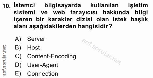 10. soru: İstemci bilgisayarda kullanılan işletim sistemi ve web tarayıcısı hakkında bilgi içeren bir karakter dizisi olan iste…
