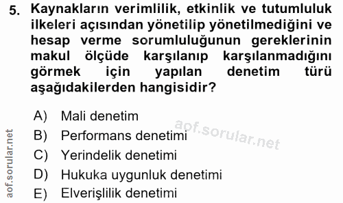 5. soru: Kaynakların verimlilik, etkinlik ve tutumluluk ilkeleri açısından yönetilip yönetilmediğini ve hesap verme sorumluluğ…