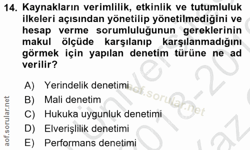 14. soru: Kaynakların verimlilik, etkinlik ve tutumluluk ilkeleri açısından yönetilip yönetilmediğini ve hesap verme sorumluluğ…