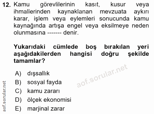 12. soru: Kamu görevlilerinin kasıt, kusur veya ihmallerinden kaynaklanan mevzuata aykırı karar, işlem veya eylemleri sonucunda…