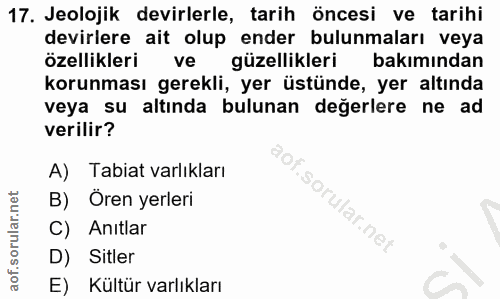 17. soru: Jeolojik devirlerle, tarih öncesi ve tarihi devirlere ait olup ender bulunmaları veya özellikleri ve güzellikleri bak…